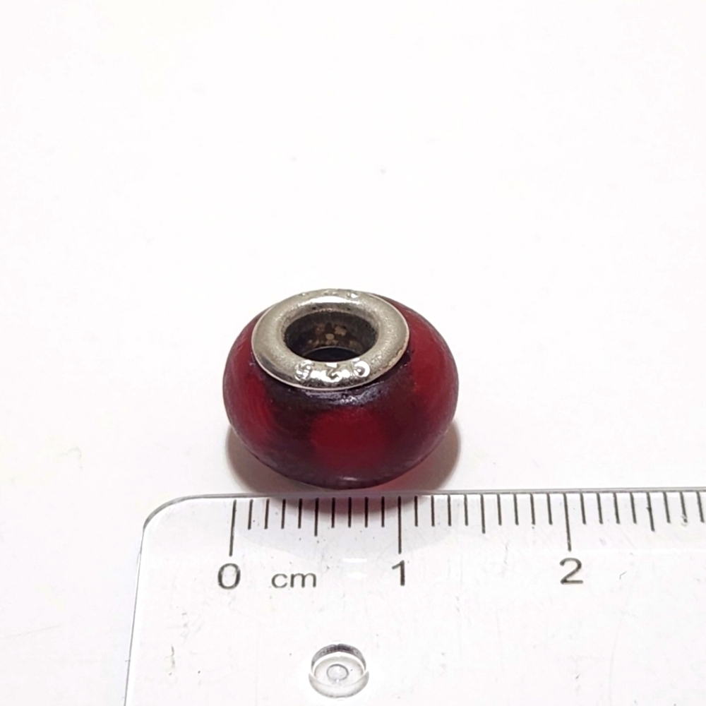 Pandora Style Murano Glass Bead Spacer 925 Sterling Silver Burgundy Polka Dots - Picture 7 of 11